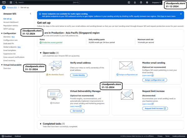 amazon ses 50k sending limit account singapore region
